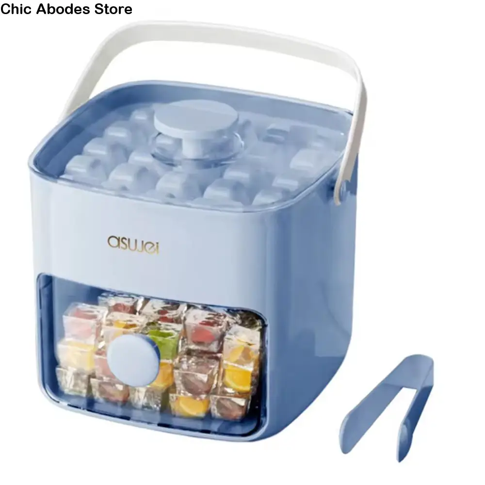 

Easy Release Portable Press Ice Cubes Box DIY Double-layer Ice Balls Maker 48 Grids with Handle Ice Ball Storage Box Household
