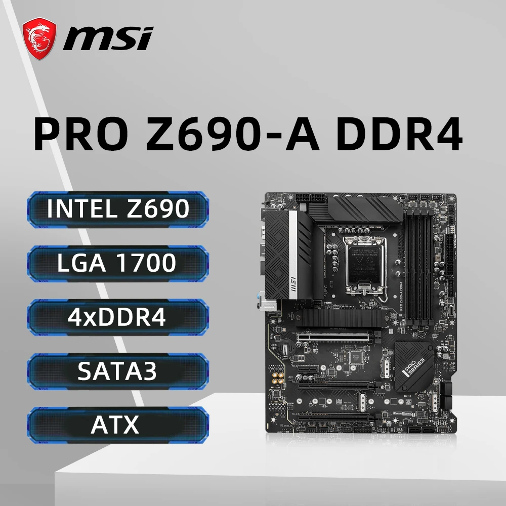 

Материнская плата MSI PRO Z690-A DDR4 с поддержкой i9-14900KF i7-14700K i5-12400F i3-12100 Процессор LGA 1700 Разъем 4xDDR4 4xM.2 PCIe 5.0 ATX