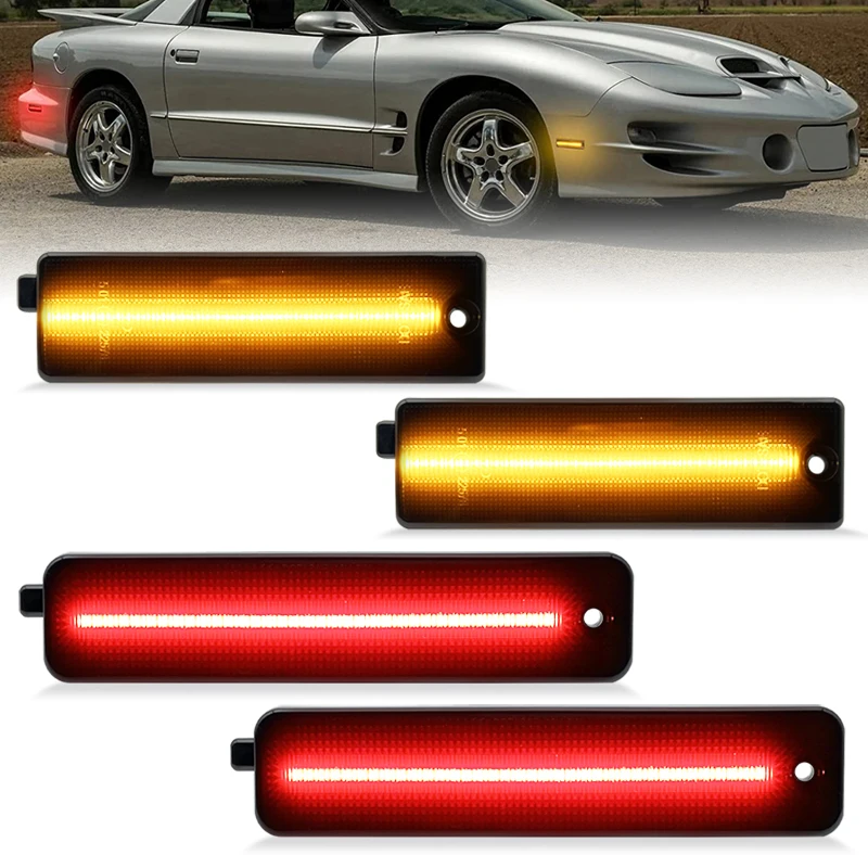 For Pontiac Firebird 1998-2002 Smoked Lens LED Side Marker Lamp Amber Front Red Rear Side Fender Reflector Lights