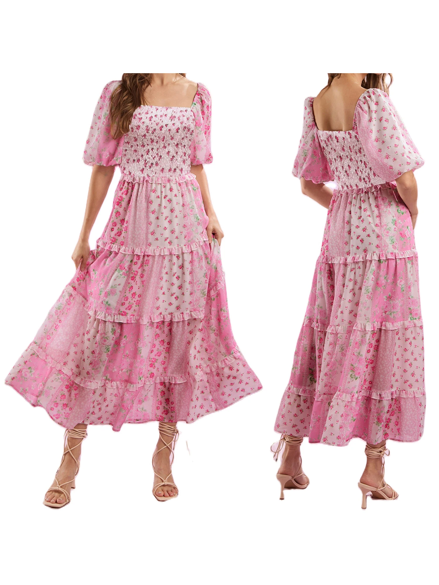 Women s Boho Chic Maxi Dress with Off-Shoulder Ruffle Detail and Vibrant Floral Print for Summer Beach Vacation