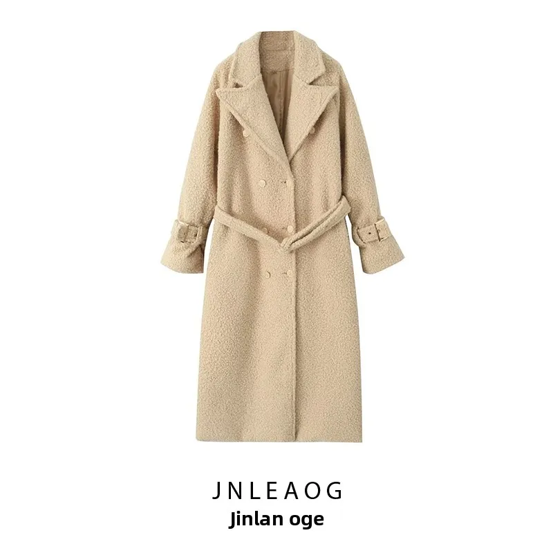 

JNLEAOG Faionable Long Woolen Coat for Women Autumn New Sle Pearl Leather Design Street Sle Polyester Fiber Regular Thi...