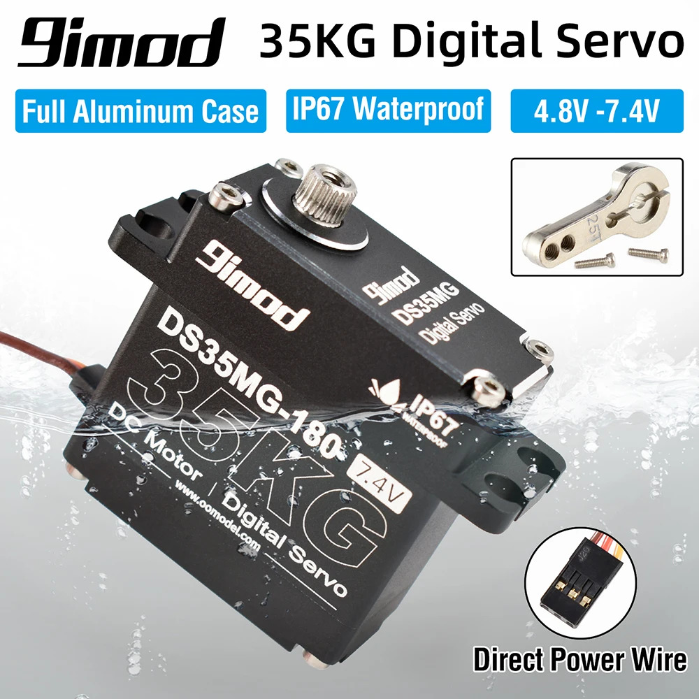 9imod DS35MG 35 kg wasserdichtes Servo 180 ° /270 ° Vollaluminiumgehäuse, Edelstahlgetriebe mit hohem Drehmoment für 1/8 1/10 RC Car – Detail 2
