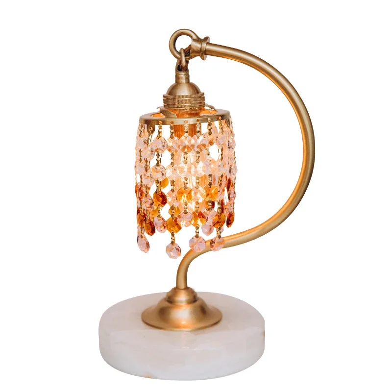 

Medieval American bedroom bedside small table lamp, brass marble crystal glass husband and wife room atmosphere lamp