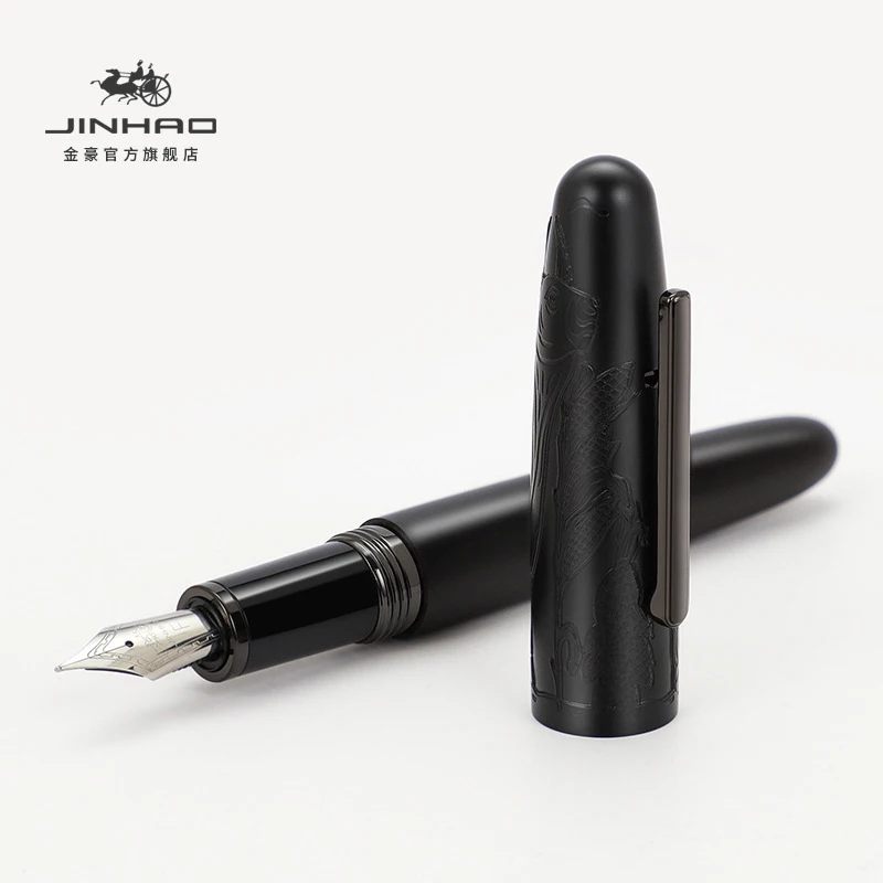 

Jinhao 9056A Black Bull Embossed Fountain Pen M Nib Handmade Wooden & Metal Business Writing Gift Pen