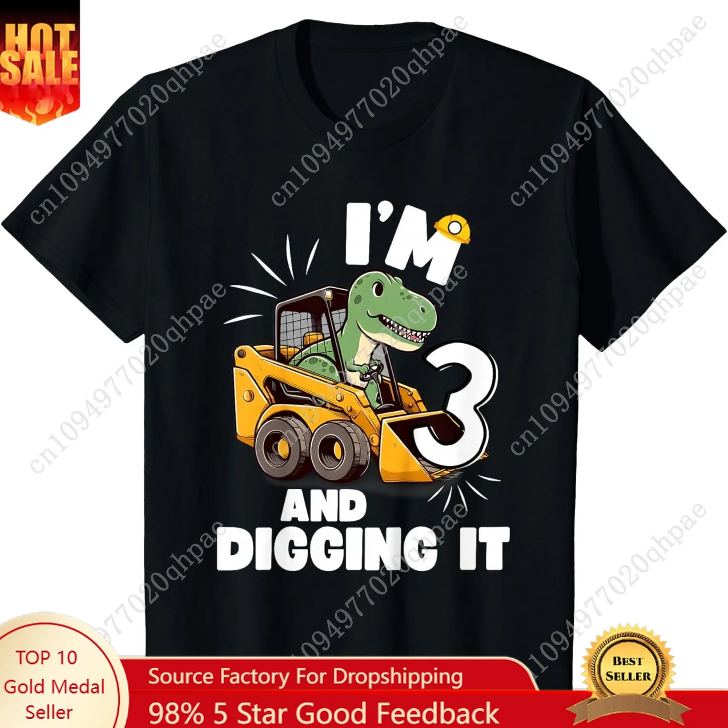 I'm 3 And Digging It 3rd Birthday Dinosaur Construction Boy T-Shirt