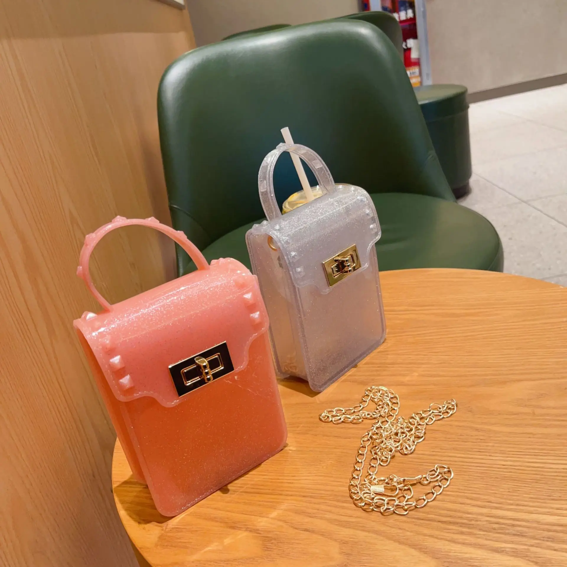 2024 Transparent Jelly Glitter Bag Summer Vertical Mobile Phone Crossbody Chain Candy Color Mini Shoulder Bolso Mujer for Girls