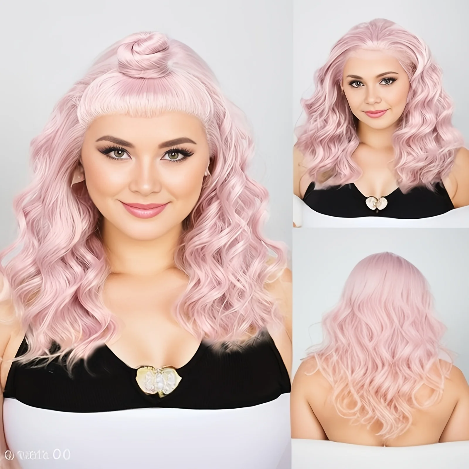 

13*1 средней длины розовый свободный волнистый парик фронта шнурка синтетический 180% парик шнурка высокой плотности для женщин Рождество