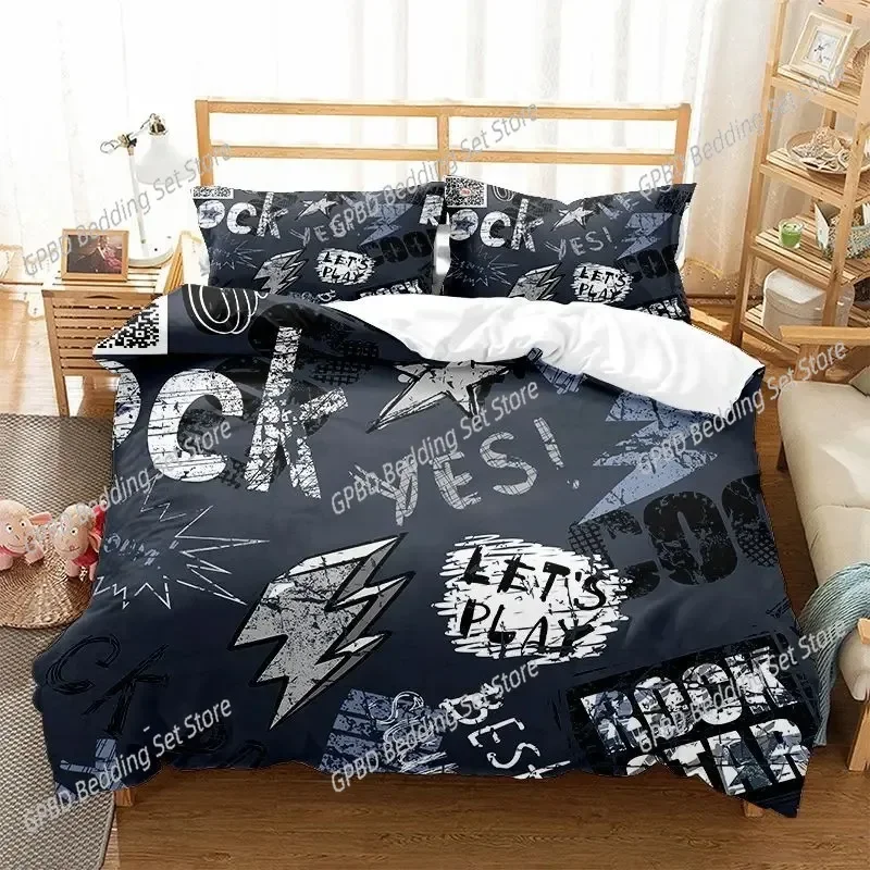 Hippie Graffiti Duvet Cover Set King Queen Size for Kids Boys Youth Polyester Comforter Cover Modern Street Art Bedspread Cover