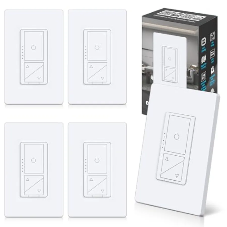 

Pack Super Slim Digital Dimmer Light Switch with Screwless Wallplate Single Pole or 3 Way Dimmer with Air Gap Power Cut Off Swi