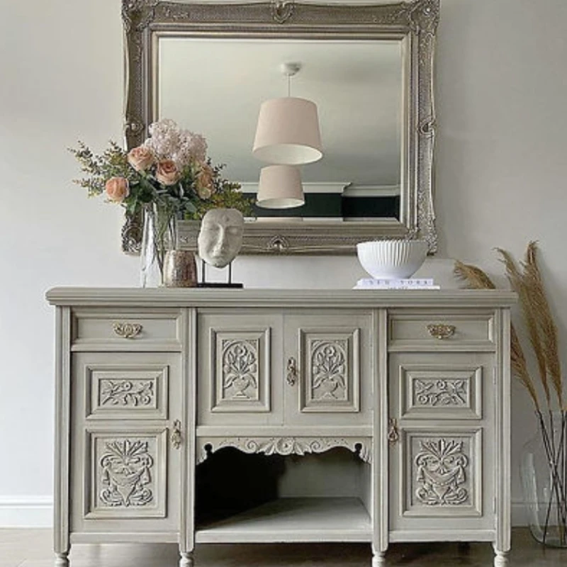 

Solid wood retro white chest of drawers, entrance cabinets, storage cabinets in the entrance hall, antique carved sideboards.