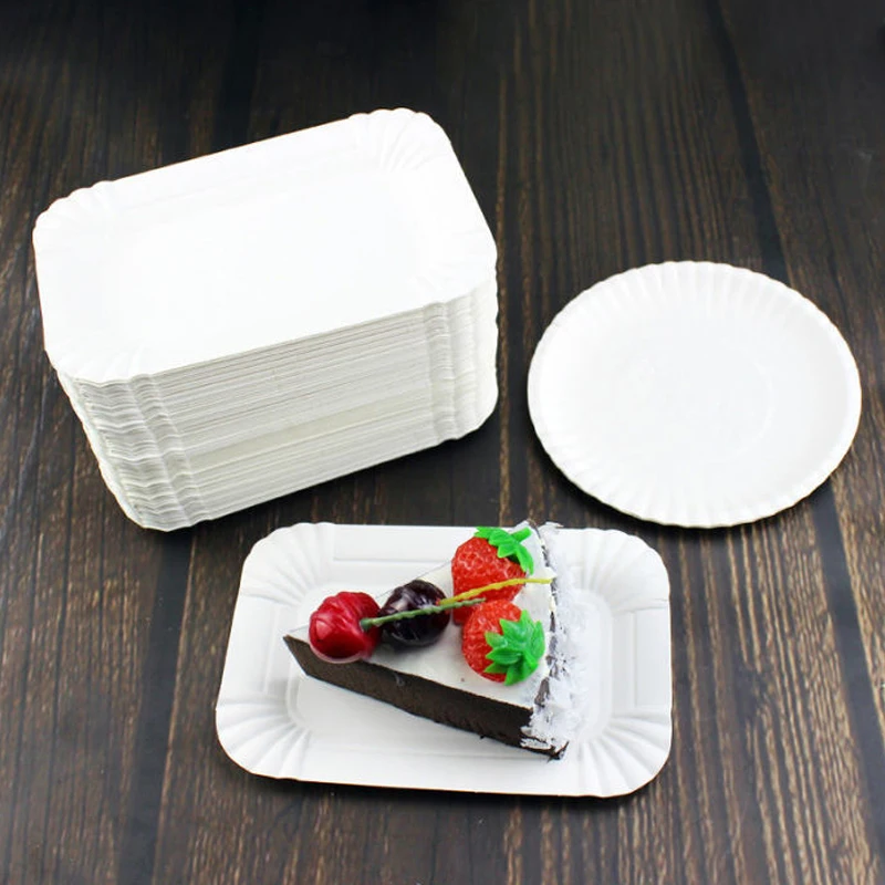 Thickened Disposable Rectangular Cake Plate Cake Fork Round Birthday Party Tableware Fork Ice Cream Spoon Independent Packaging