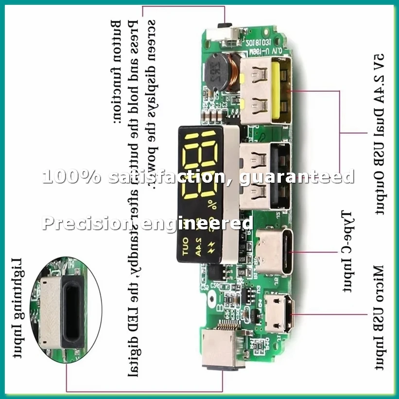 3Pcs Lithium Battery Charger Board LED Dual USB 5V 2.4A Type-C USB Mobile Power Bank 18650 Charging Module Circuit-A86Z