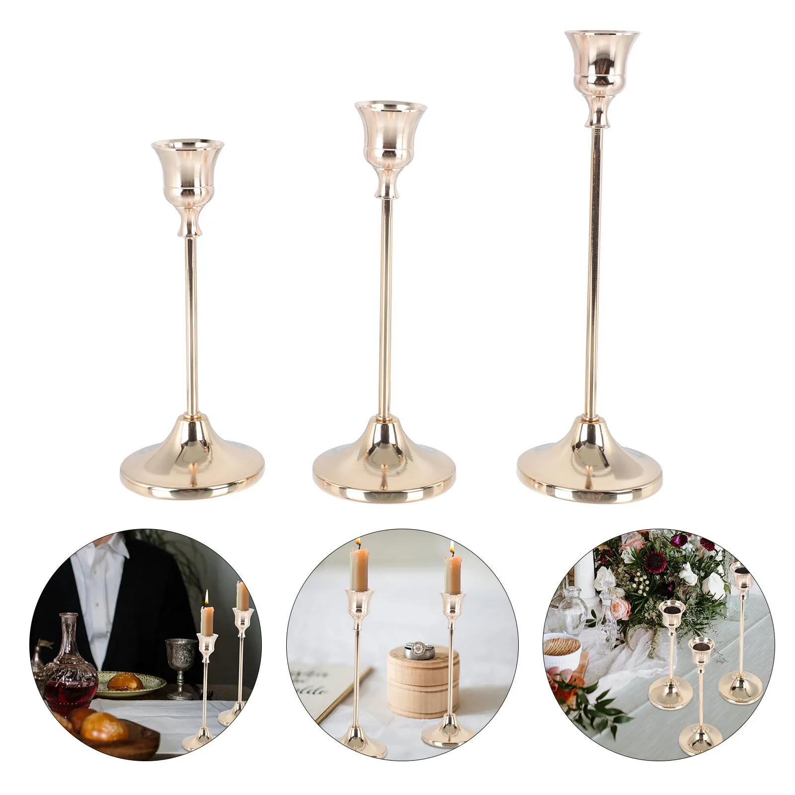

3pcs Iron Stands Retro Decorative Candlestick For Christmas Party Home Centerpiece Vintage Holder