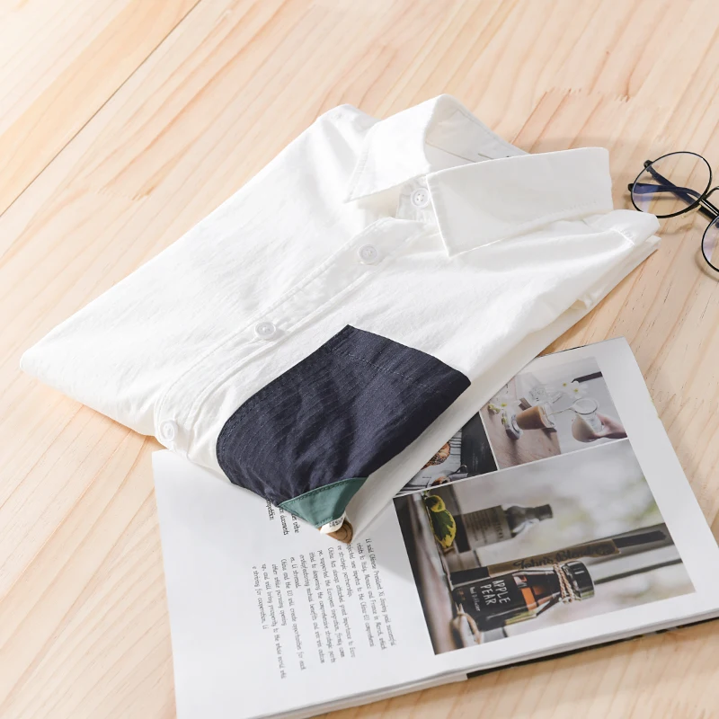 

Дизайнерские брендовые рубашки из чистого хлопка с короткими рукавами для мужчин, модные удобные лоскутные топы, одежда Camisa Masculina