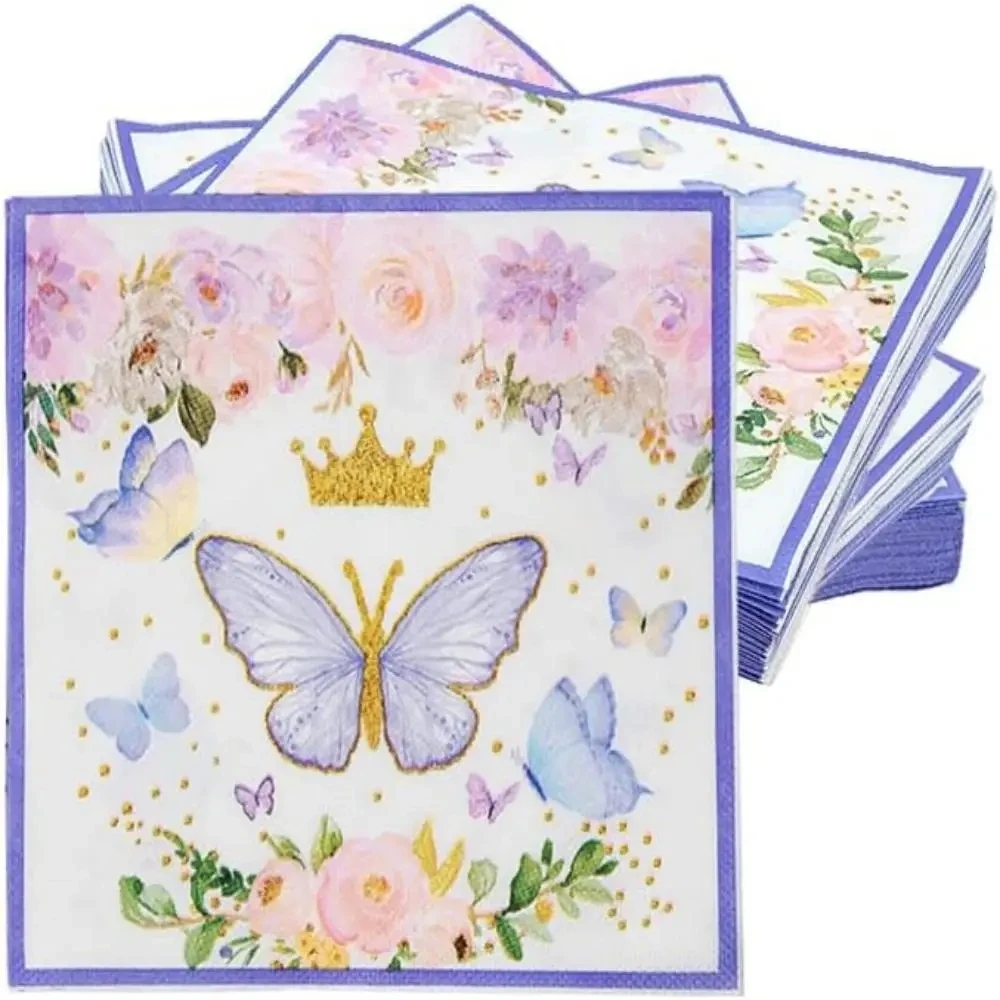 20 Pcs Butterfly Napkins Paper Pink Party Paper Disposable Colorful Garden  Hand Towels for Wedding Birthday Party Supplies