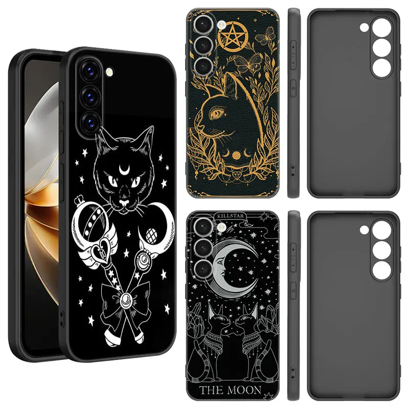 Witch and cat Phone Case For Samsung Galaxy S20 S21 S23 FE S22 Ultra S10E S10 Lite S8 S9 Plus S7 Edge Black Silicone Cover