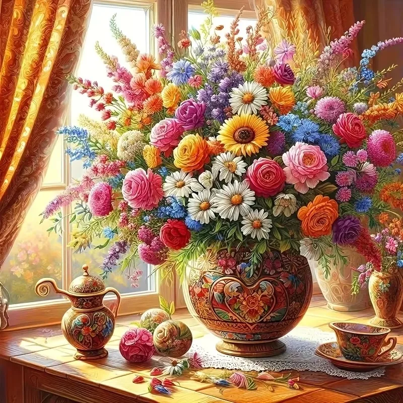 Jigsaw Puzzle 500/1024 Pieces Beautiful Vase and Flowers Puzzles Adult Present Portable Box for Family Games Educational Toys