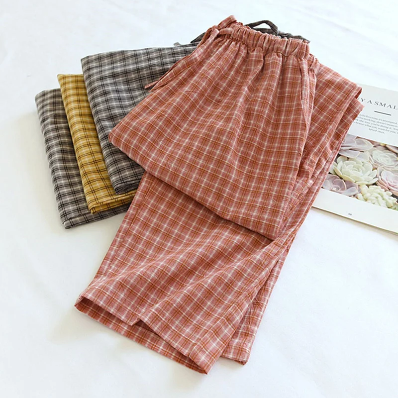 Casual Plaid Pyjama Pants New Pure Cotton Spring Autumn Home Wear Pajamas Pant For Women Or Men Sleepwear Pijama Trousers