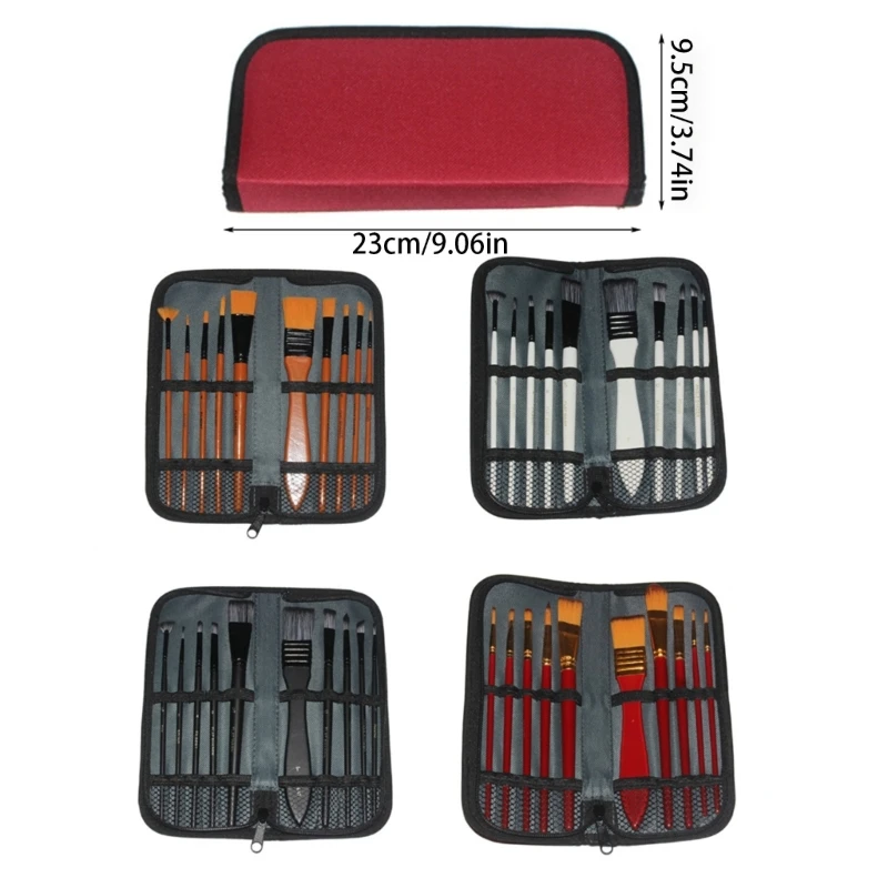 Pincel pintura profesional para 10 Uds. Con estuche almacenamiento, pincel acuarela para óleo, acrílico,