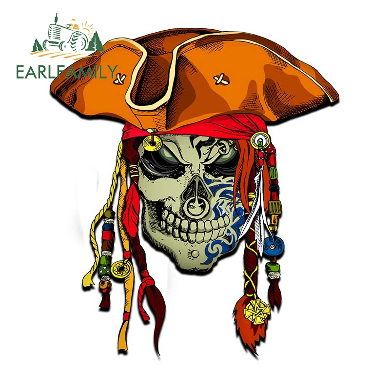 EARLFAMILY 13cm x 11.4cm Creative Pirate Skull Car Sticker Vinyl Motorcycle Car Sticker Cartoon Car Accessories