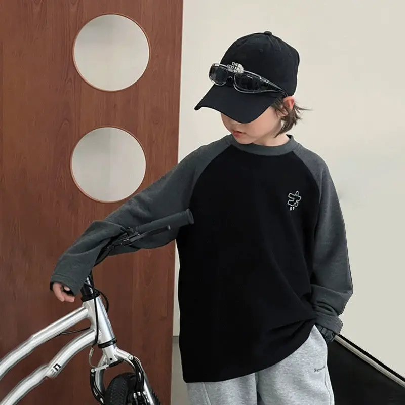

Children's Fleece-lined Base Layer Korean Clothing 2025 Tops Boys Wear Boy Shirt Kids Clothes Top Outdoor Child Years 7 14 8 Tee