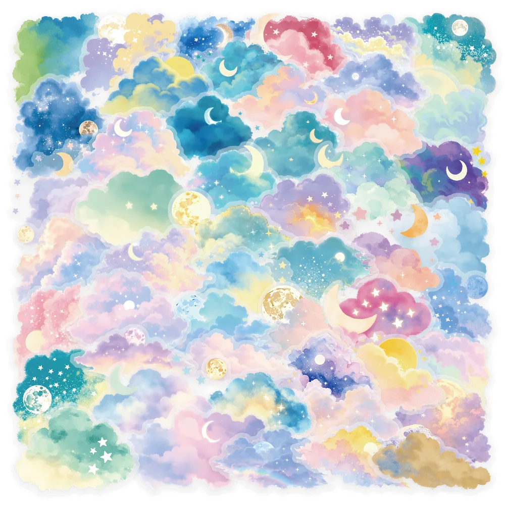 50PCS Colorful Cloud Sticker PET Transparent DIY Ledger Graffiti Decoration Mobile Phone Waterproof  Sticker