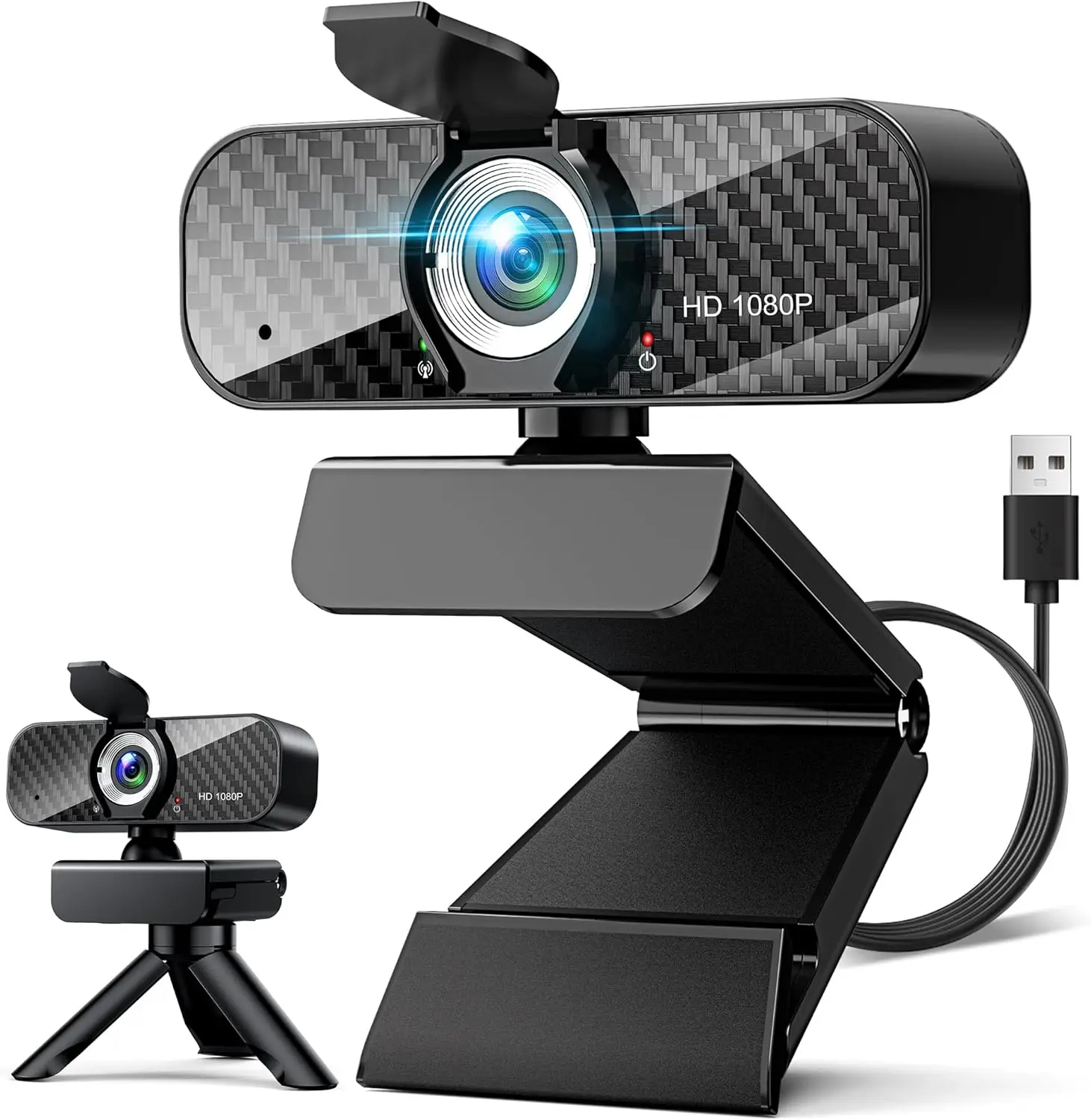 

1080P HD Webcam with Microphone, Tripod & Privacy Cover - Auto Light Correction for Zoom/Skype/YouTube