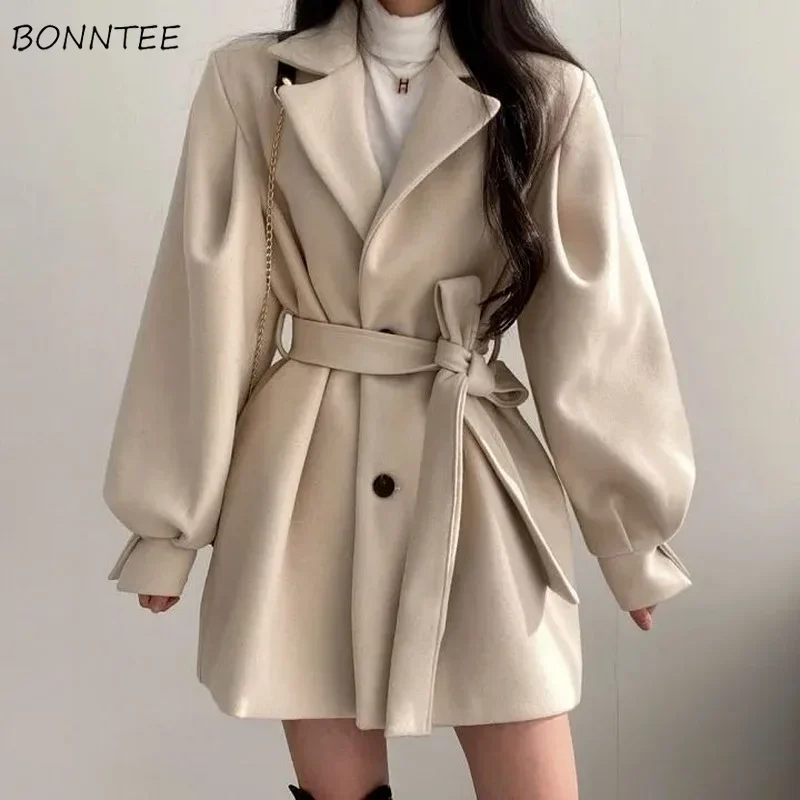 

Blends Women Casual Elegant Lantern Sleeve Outerwear Trendy Korean Style Female Ulzzang Solid Streetwear Preppy Clothing Chic