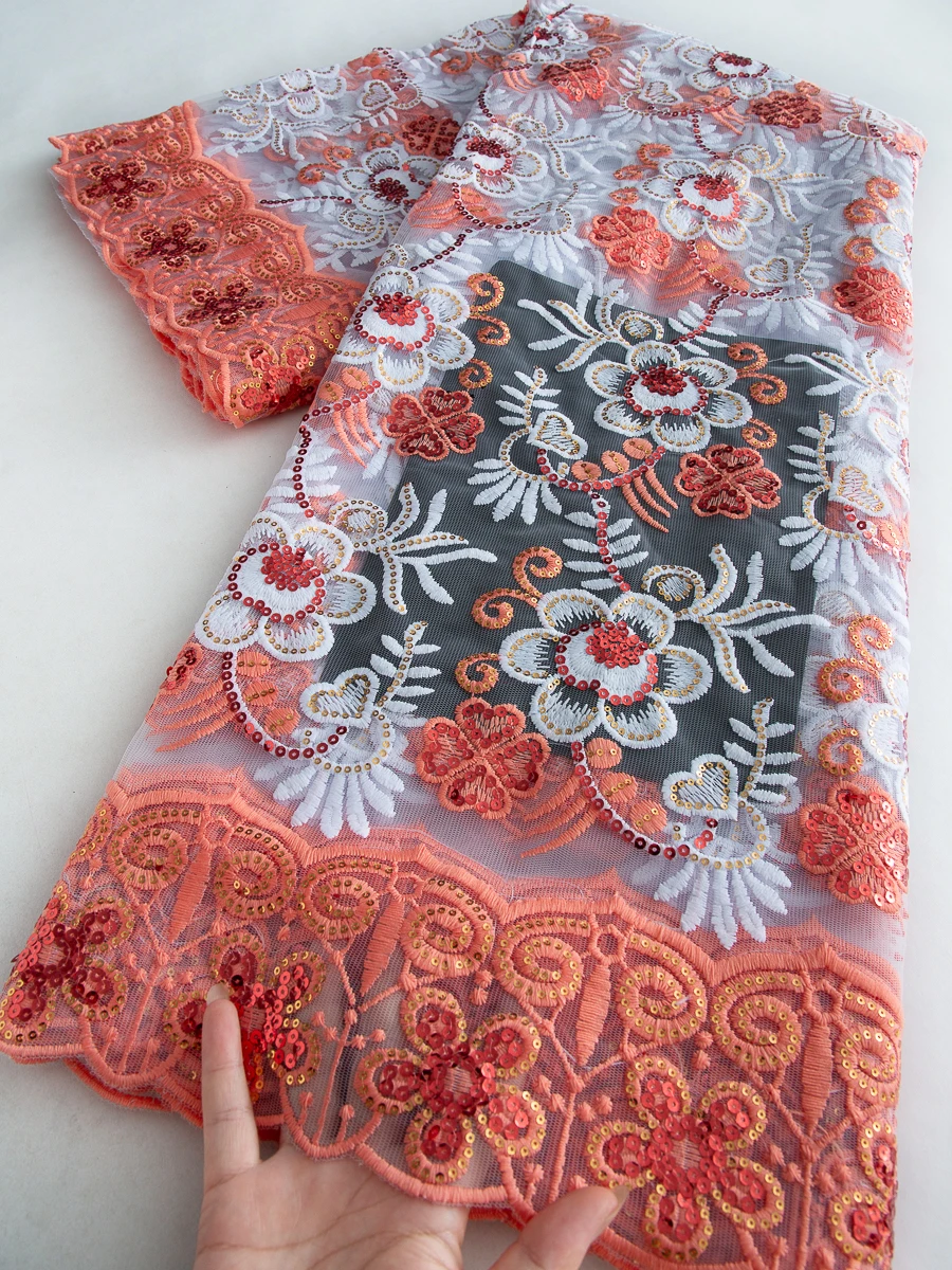 2025 African Lace Fabric Brazil Mesh Lace Fabric High Quality French Tulle Lace Fabric Flower for Wedding Party Dress 2.5yards