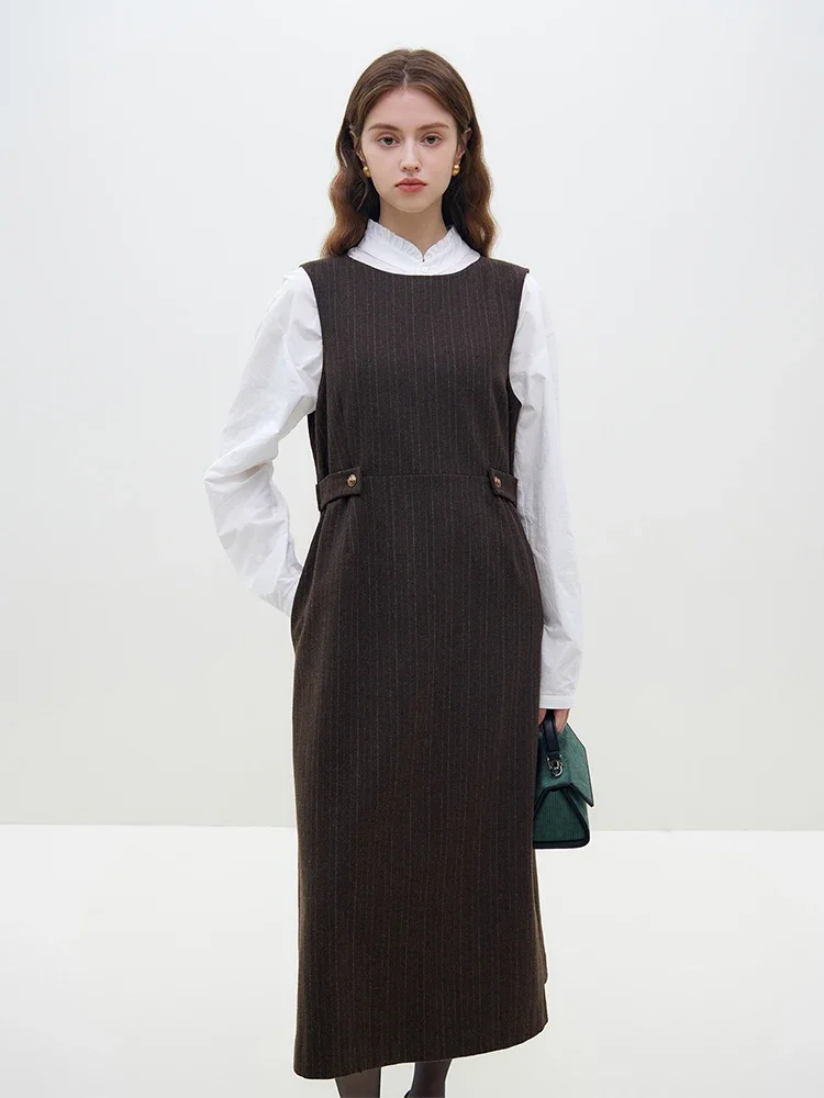 FSLE Round Necked Woolen Vest Dress For Women\'s Winter 2023 New Interior Matching Mid Length Skirt For Women Long Dress