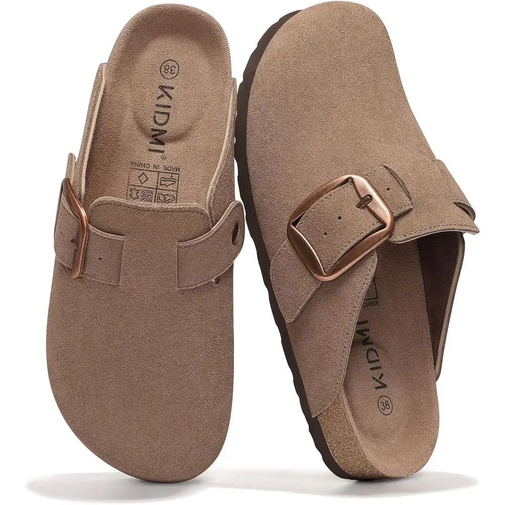 

Женские замшевые сабо с пробковыми стельками из пены с эффектом памяти и кожаные мюли с крупной пряжкой