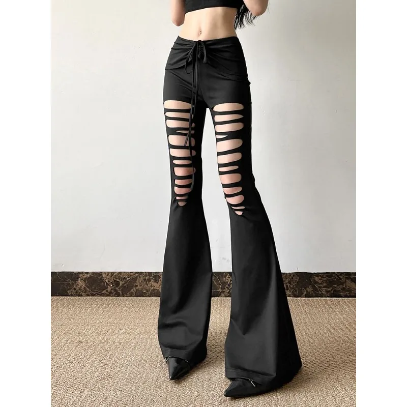 Dark Punk Ripped Old Babes Sexy Flared Pants Niche Fashionable Skinny Slacks Women