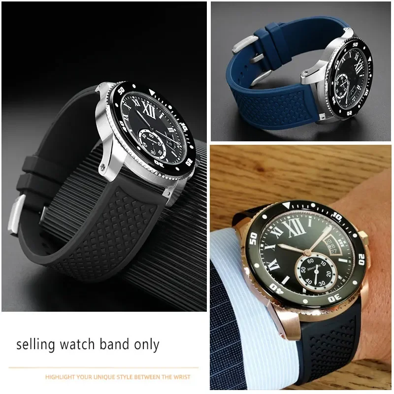 حزام ساعة مطاطي كبير للرجال لساعة كارتييه كاليبر W7100055/WGCA0010 حزام ساعة مطاطي 23 مللي متر 24 مللي متر حزام مقاوم للماء والغبار