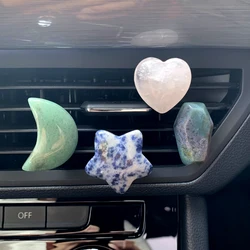 1ps Heart Moon Star Natural Stone Healing Crystals Quartz Gemstone Car Vent Clip Aromatherapy Perfume Clip Car Interior Decor