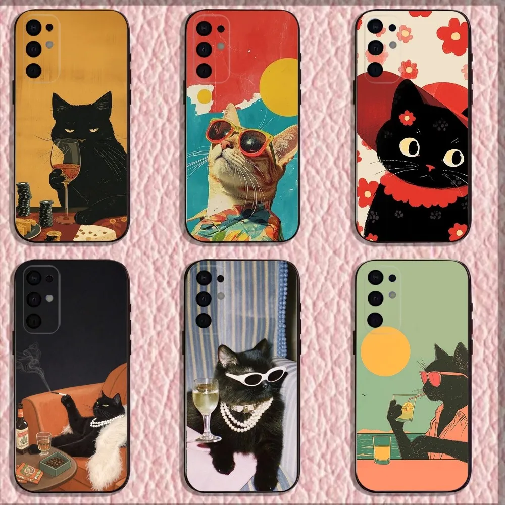 

Fashion COOL Cat Phone Case For Samsung S25,S24,S21,S22,S23,S30,Ultra,S20,Plus,Fe,Lite,Note,10,9,5G Black Cover