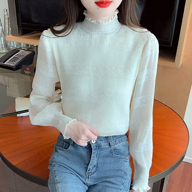 New Long Sleeve Ruffled Women Shirt Chiffon Adding Velvet Thickening Shirt Blouse Women Tops Shirts Blusas Para Mujer Blusa M593