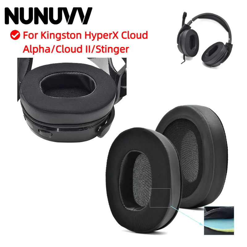 

NUNUVV Replacement Earpads For Kingston HyperX Cloud Alpha/Cloud II/Stinger Ear Cushion / Headphone Ear Pad
