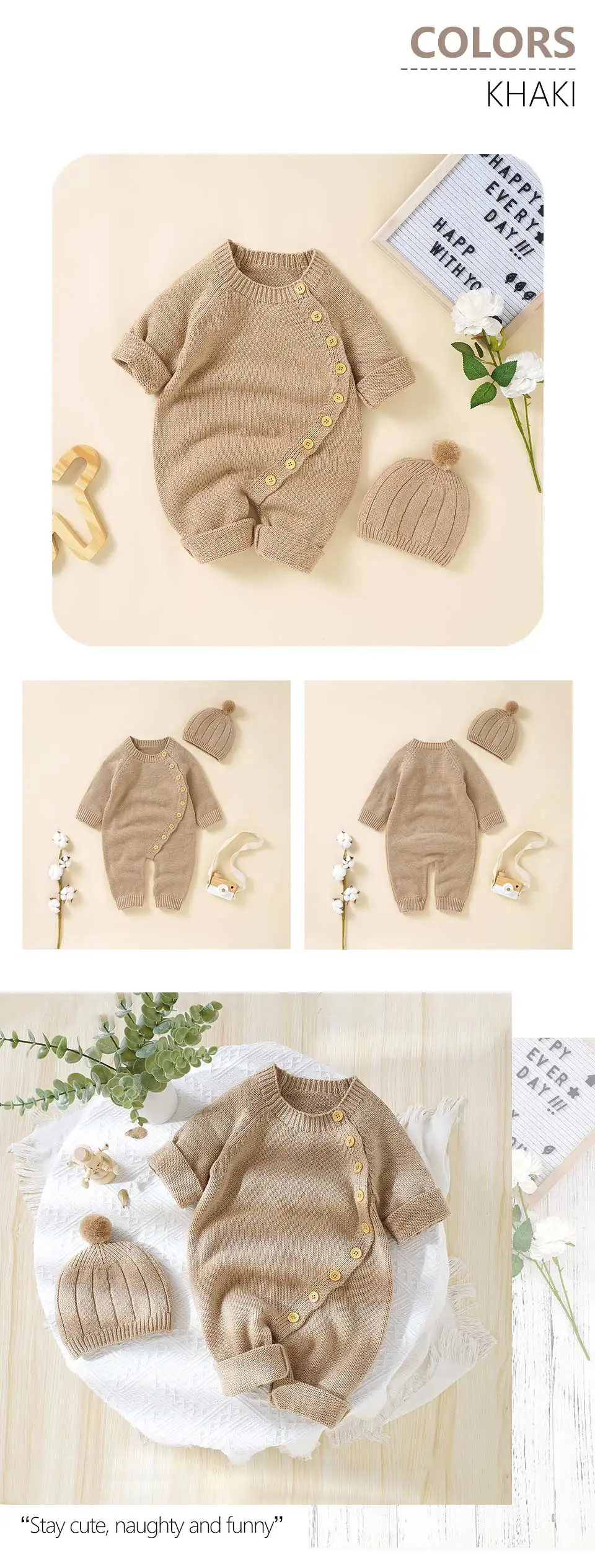 Baby-Strampler Winter Langarm Gestrickte Neugeborene Jungen Mädchen Jumpsuits Mützen Outfits Sets 0-18m Säuglings-Spielanzüge 2-teilige Kleinkinderkleidung – Detail 7