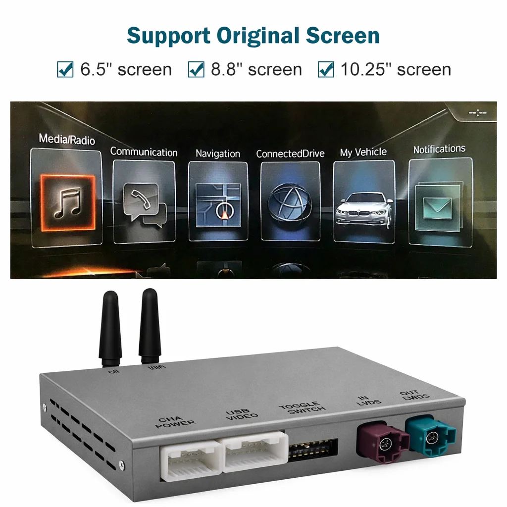 Draadloze CarPlay Android Auto voor BMW 5 7 Serie F10 F11 F07 GT F01 F02 F03 F04 2009-2016 met Airplay BT Multimedia Decoder box