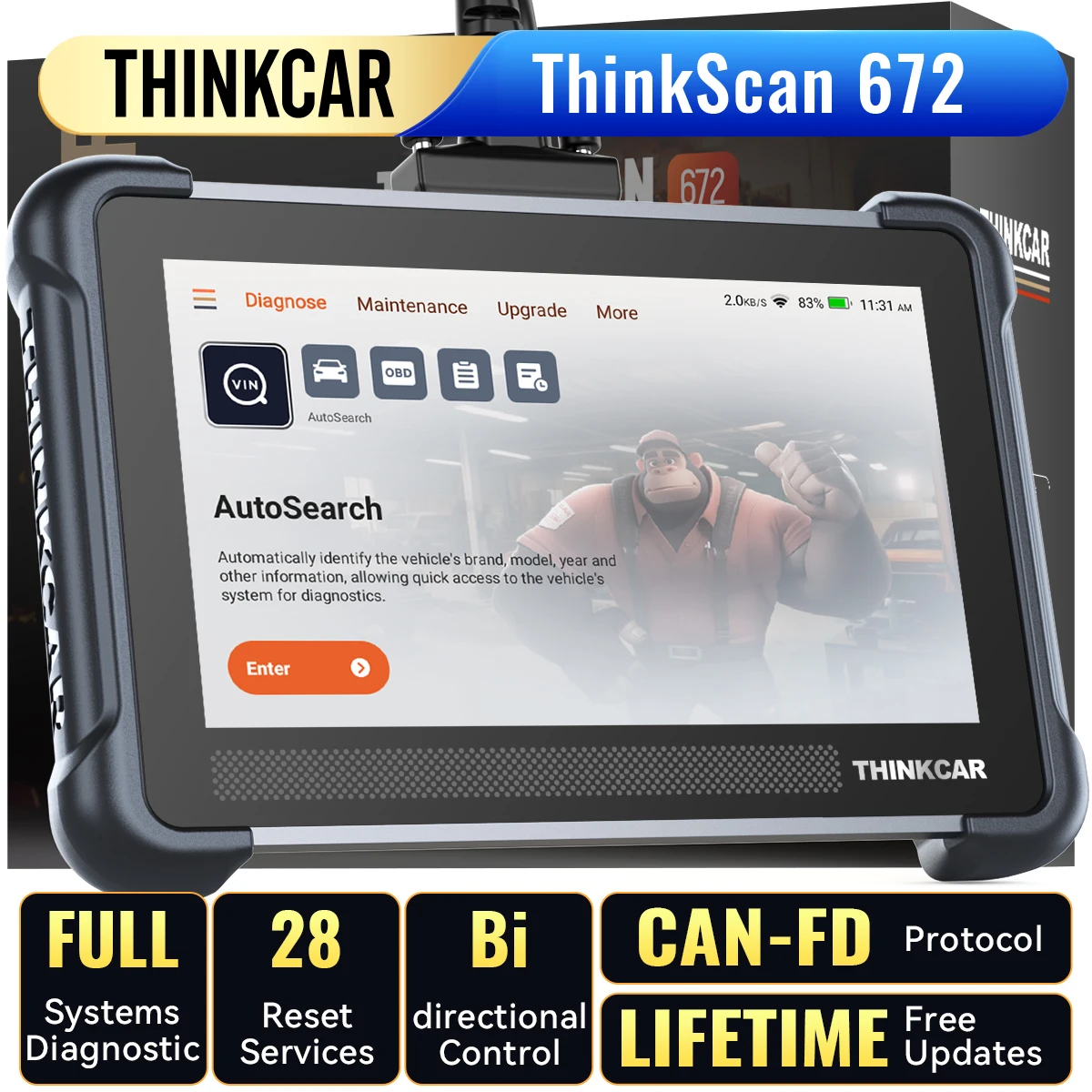 

Бесплатное обновление на всю жизнь THINKCAR THINKSCAN 672, автомобильный диагностический инструмент OBD2, двунаправленное управление, полная диагностика системы, 28 сбросов