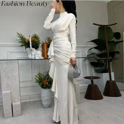 Fashion Beauty White Simple Evening Dresses High Neck Pleated Side Slit Formal Party Dress For Women 2024 vestidos de fiesta