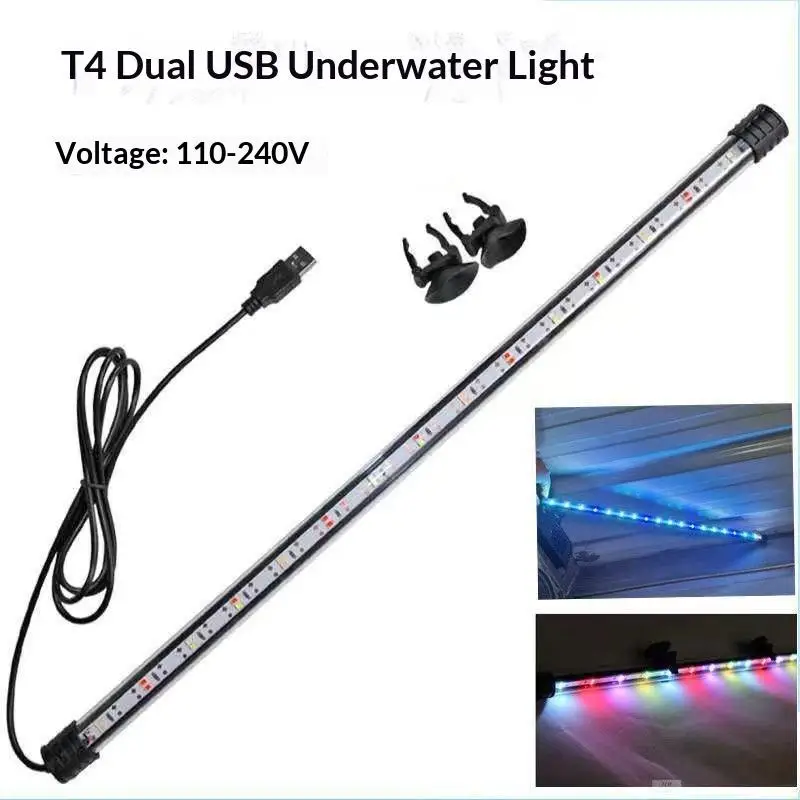 Aquarium Submersible Plant Grow LED Light T4 Double Row USB Powered Mood Lamp for Fish Tank