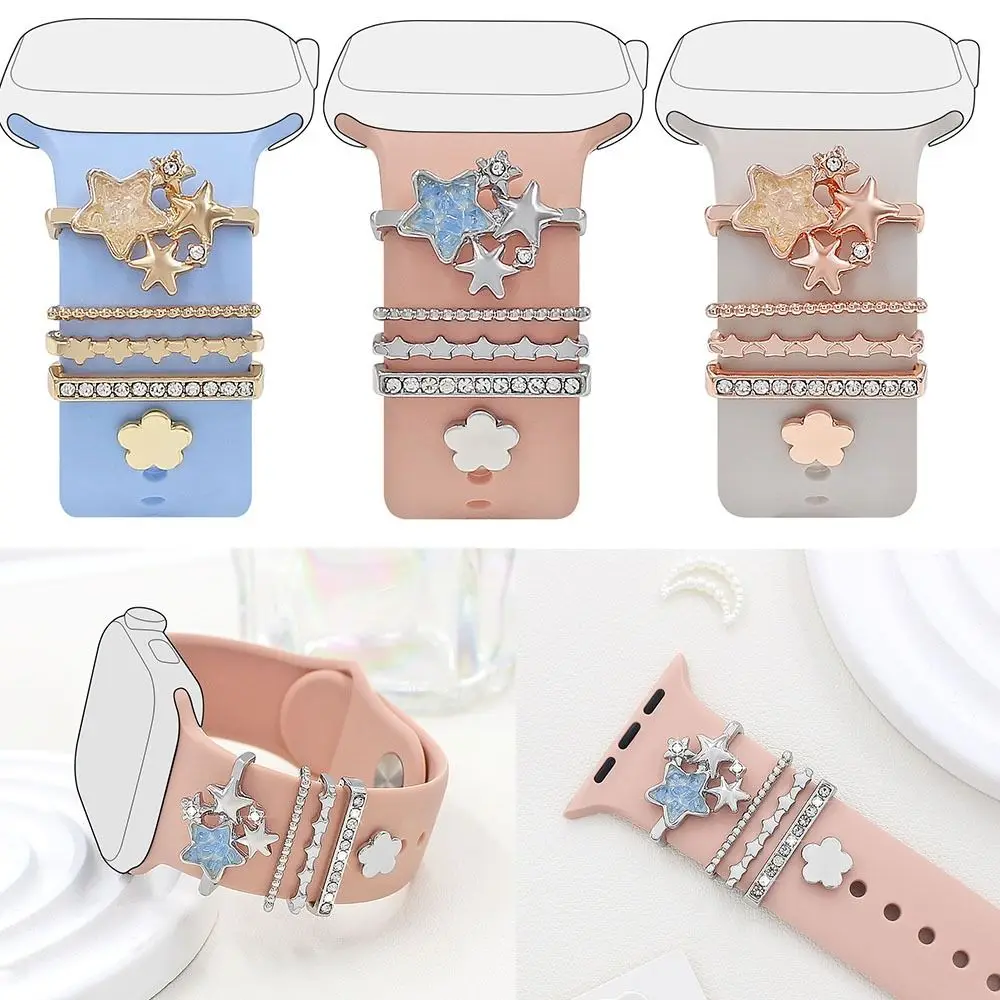 5 uds nuevo reloj de Metal adorno estrella flores anillo decorativo correa herramienta decorativa accesorios de correa para Apple Watch Band