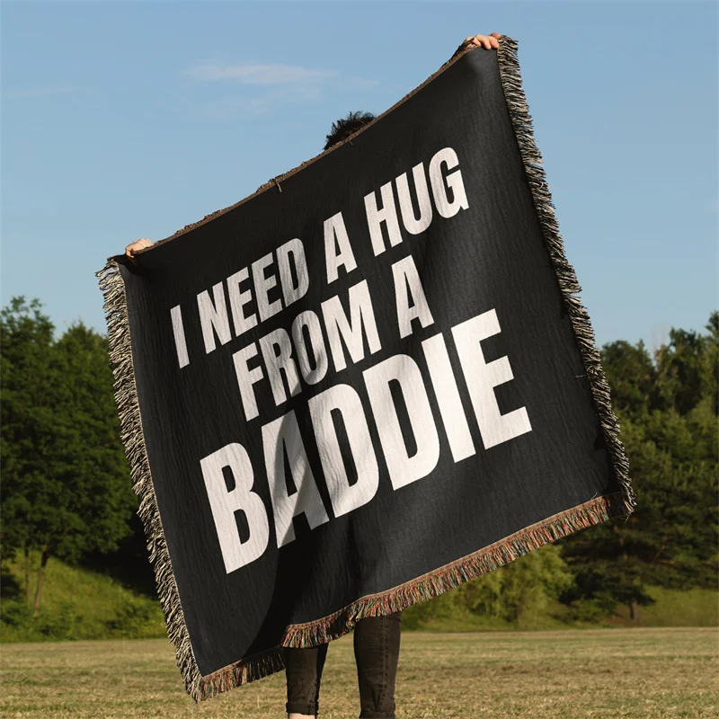 Gaslight Gatekeep Girlboss I Need a Hug from a Baddie Funny Meme Jacquard Fringed Woven Throw Blanket with Tassel