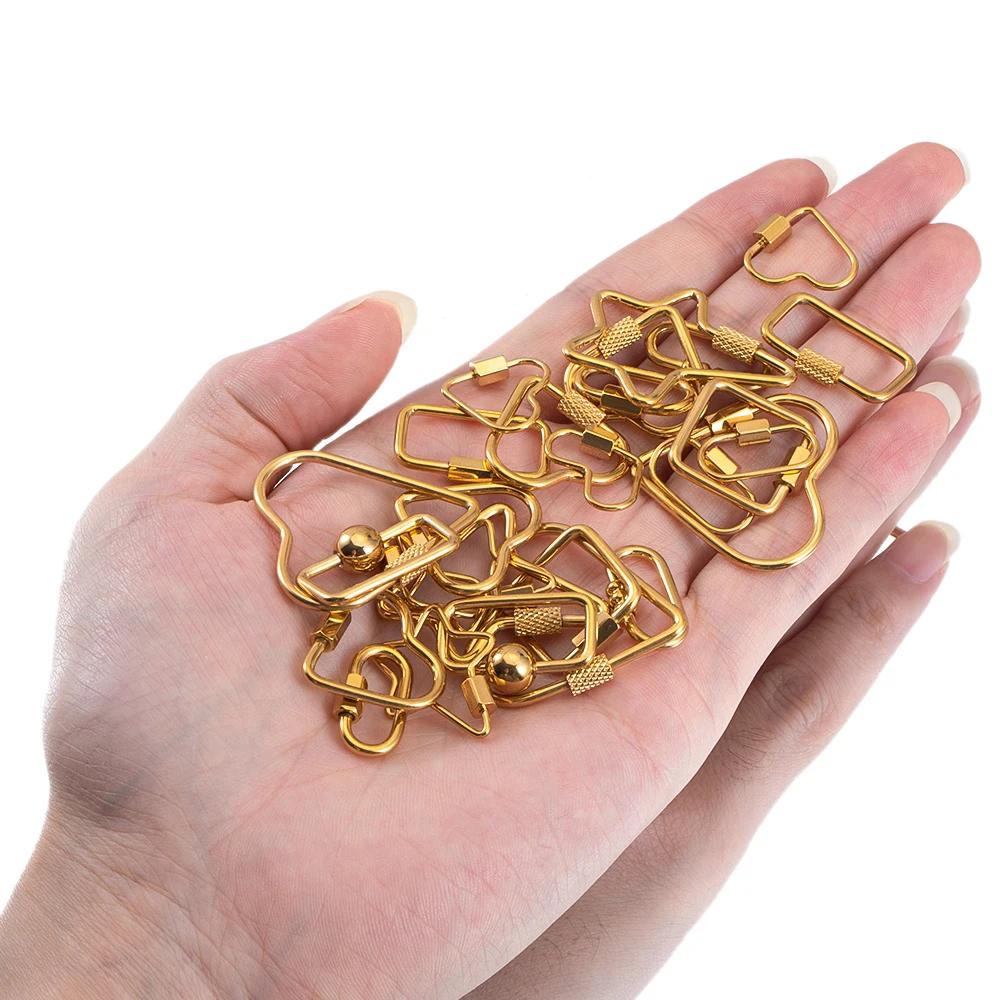 5pcs Stainless Steel Heart Star Square Screw Locking Clasps Big Carabiner Hooks Connectors DIY Necklace Bracelet Making Supplies