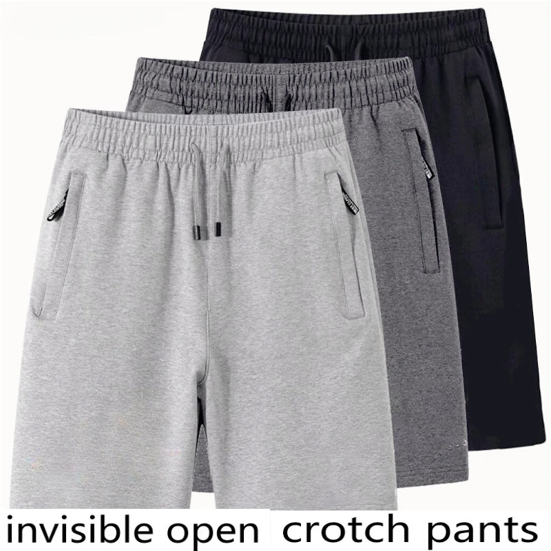 

Invisible Crotch Pants Shorts Men's 5-point Beach Pants Men's Sports Loose Breathable Large Pants Zipper Pocket Gothic