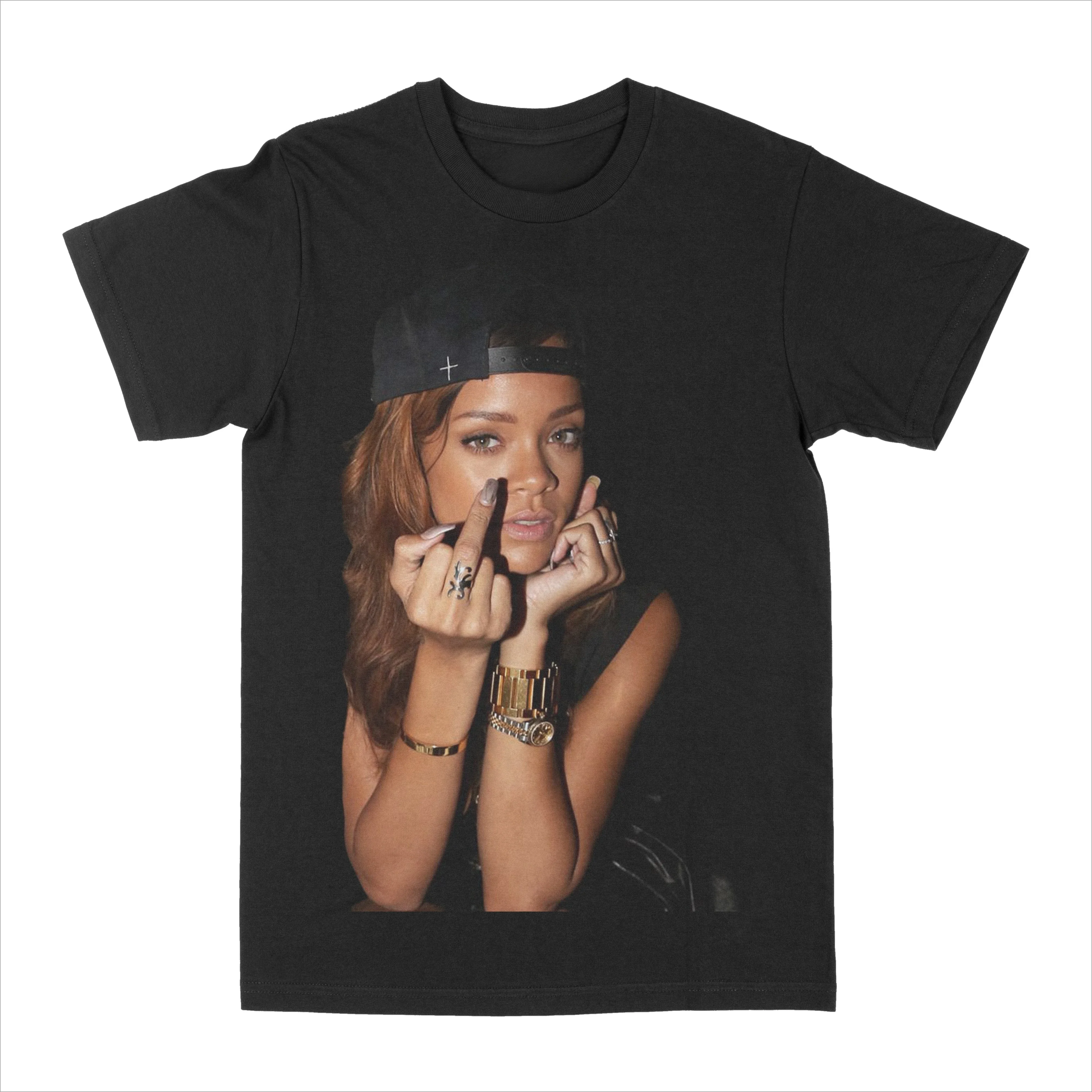 

Rihanna Flipping It Graphic Patterned Print T-shirt Summer Luxury Brand Pure Cotton T-shirts For Men And Women Short Sleeves Top
