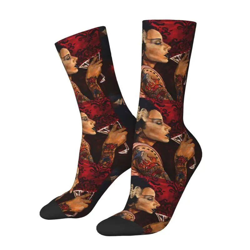 Bride Cocktail Tattoo Art Dress Socks Men's Women's Warm Fashion Novelty Frankenstein Monster Crew Socks