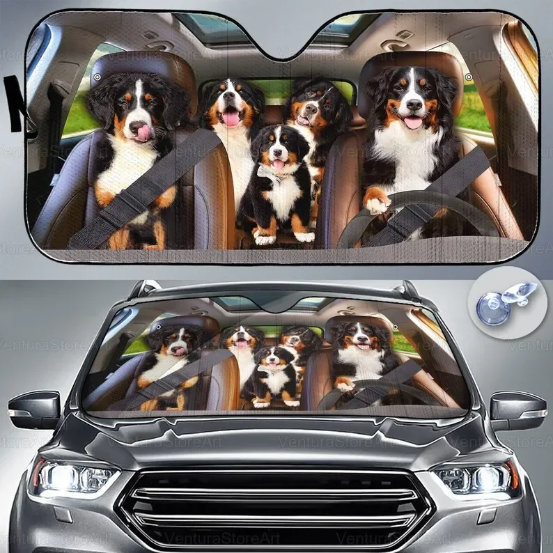 Bernese Mountain Car Sunshade, Dog Car Decoration, Bernese Lover, Auto Sun Shade, Gift For Dad, Bernese Car Windshield