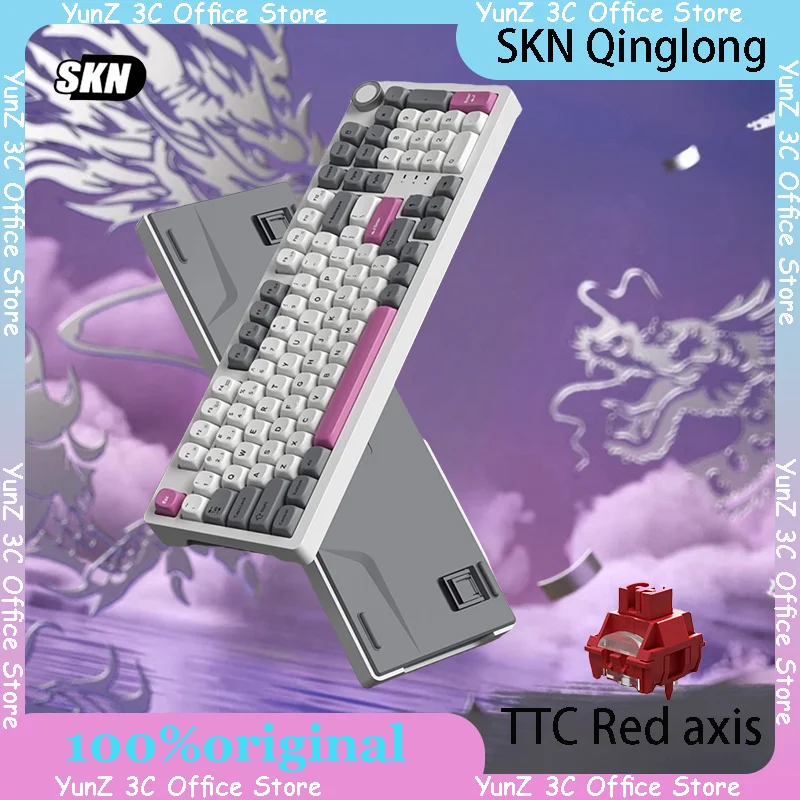 Skn Qinglong Mechanical Keyboard Wireless Three Mode Rgb Gateway Structure Customized Hot Plug Ttc Flame Red Switch Game Keyboar